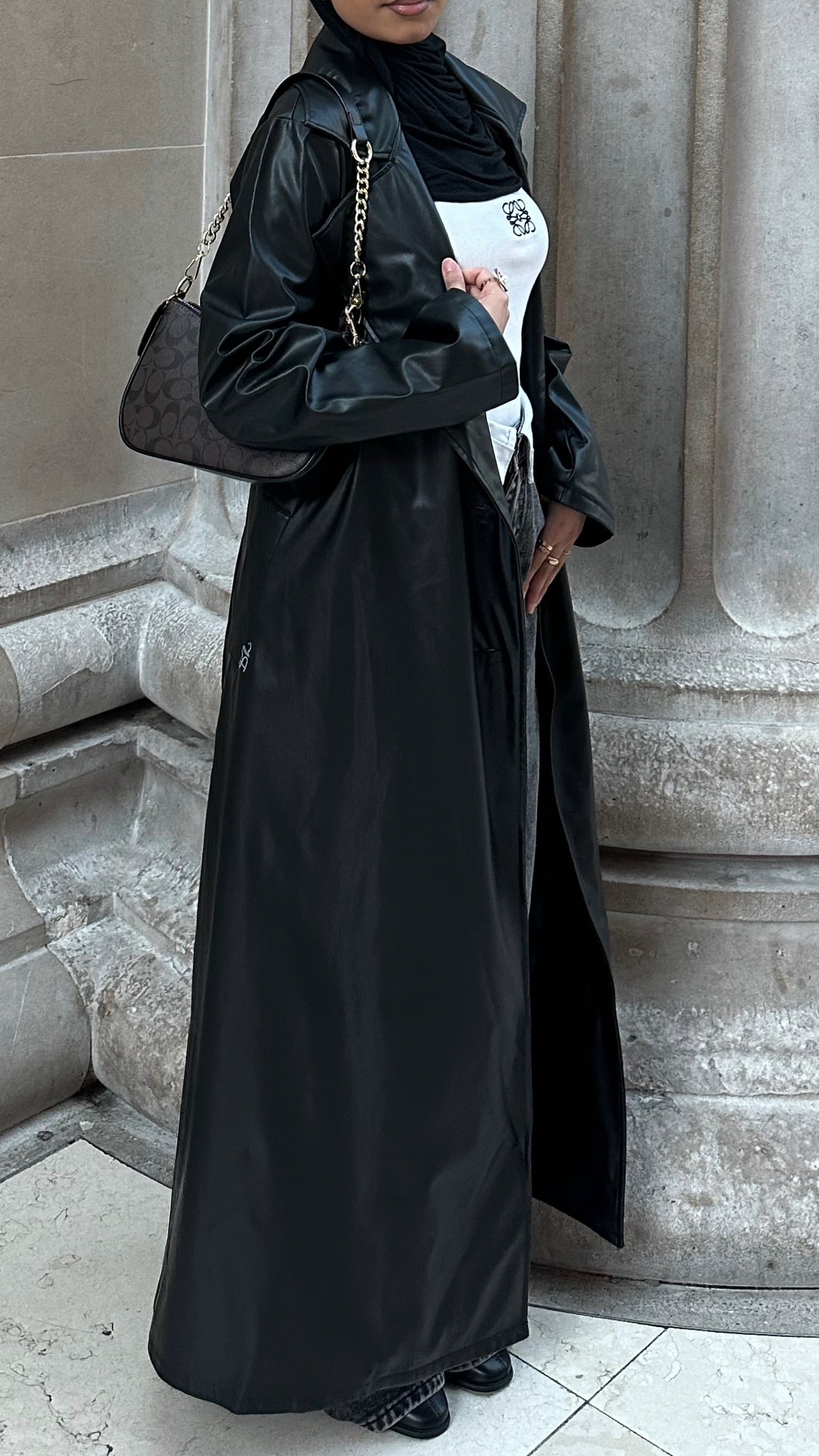 Leather Trench Coat - Black