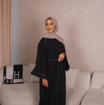 Load image into Gallery viewer, Black Yasmin Closed Abaya with White Contrast Stitching
