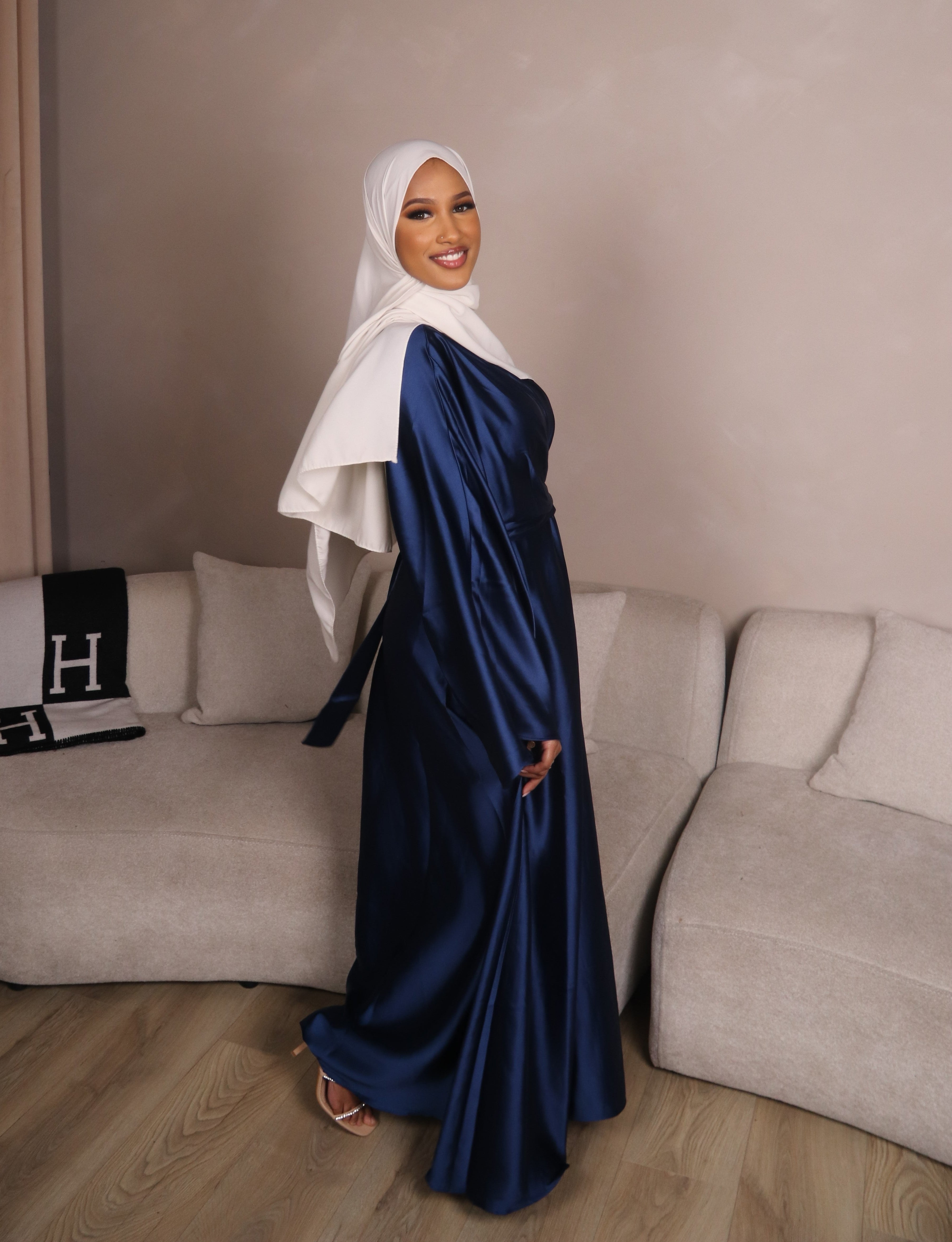 Navy Satin Wrap Abaya