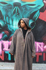 Load image into Gallery viewer, Hooded Blended Brown Abaya Coat
