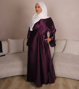 Maroon/Plum Satin Wrap Abaya