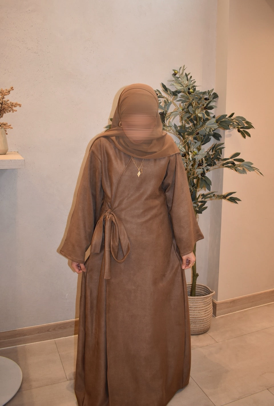 Brown Suede abaya
