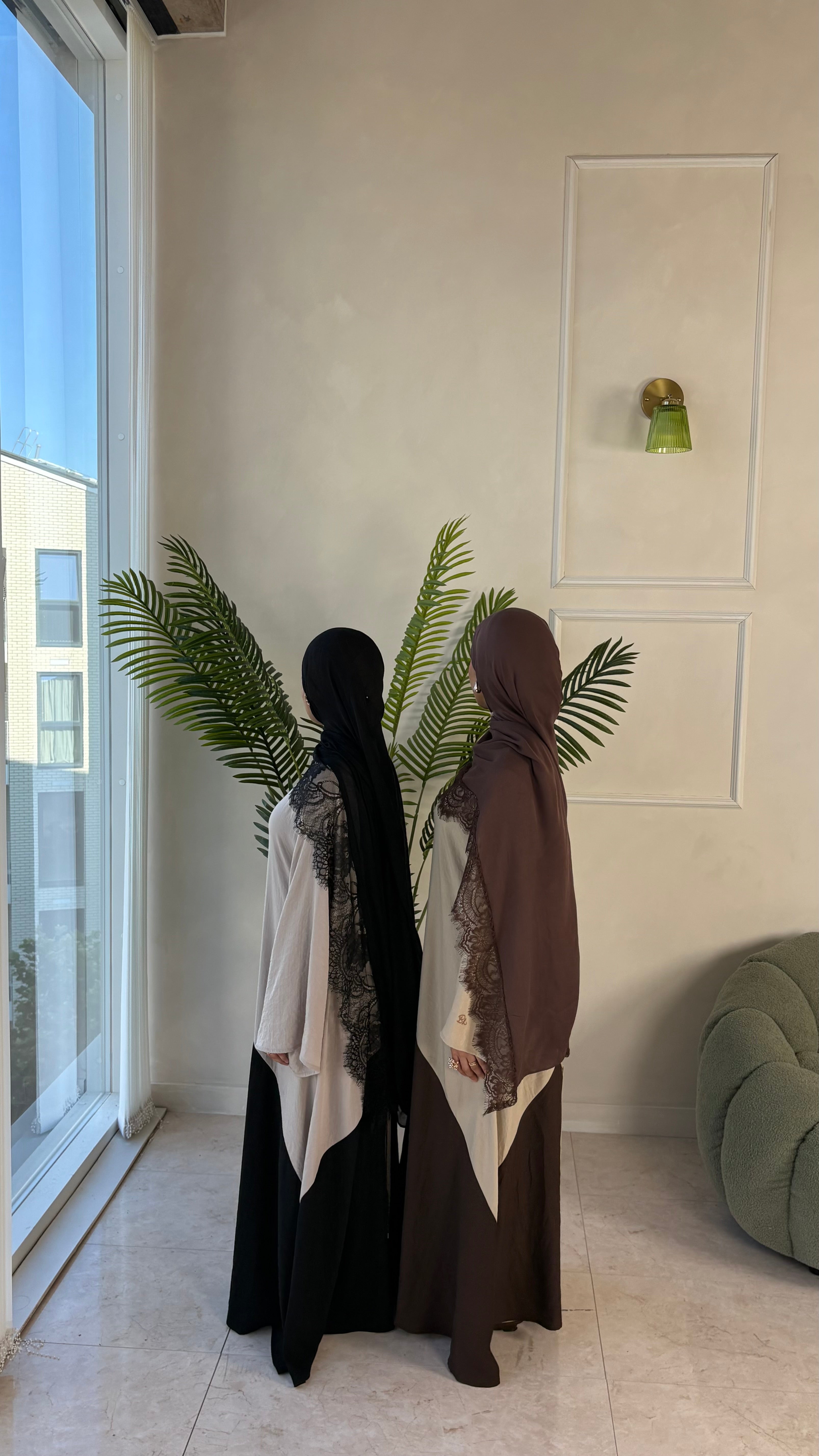 Two Tone Dress Abaya - Beige/Brown