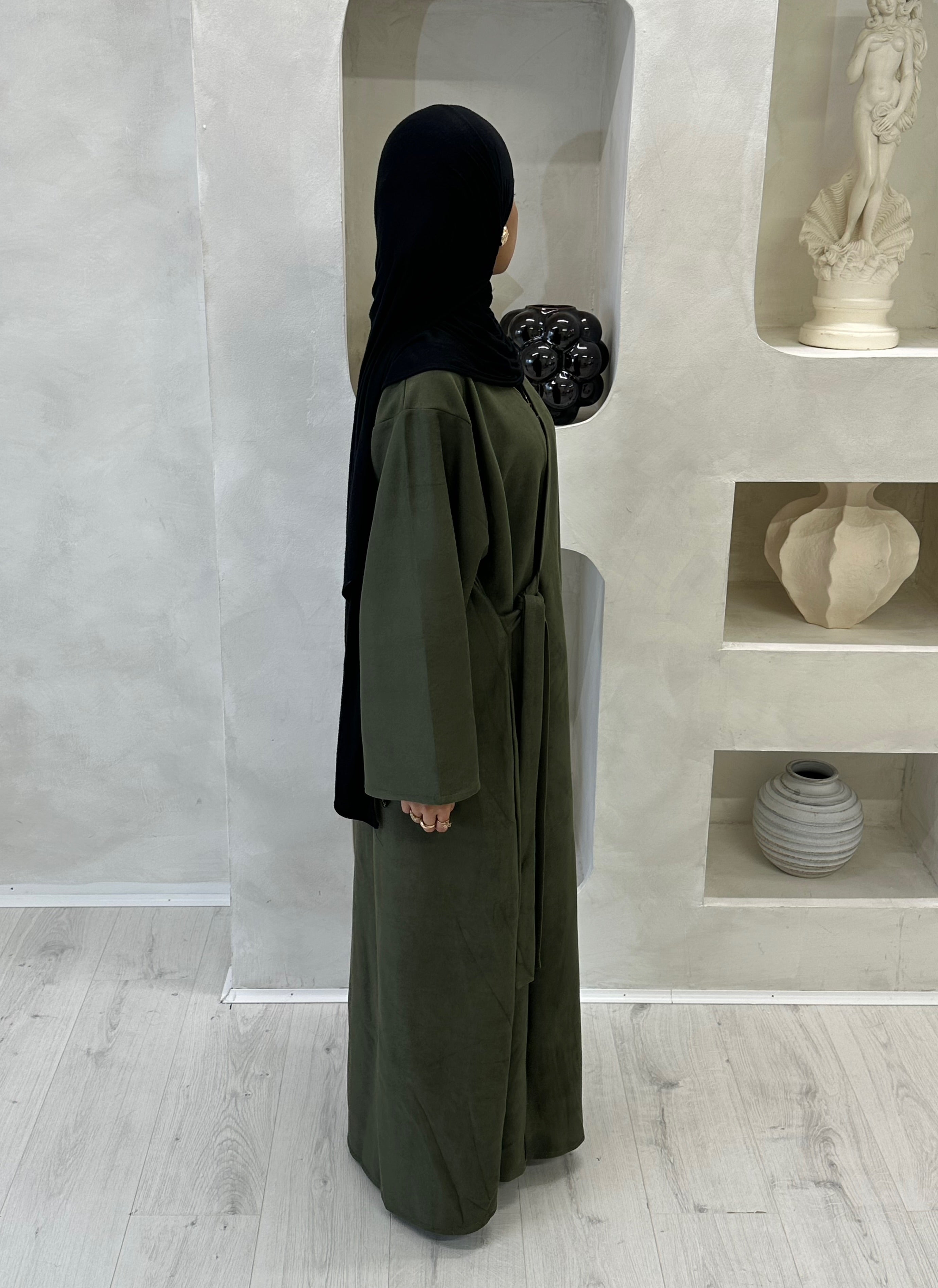 Khaki Green Suede abaya