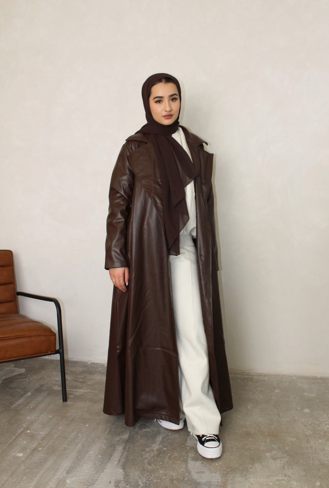 Deep Brown Leather Trench Coat