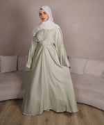 Load image into Gallery viewer, Sage Satin Wrap Abaya
