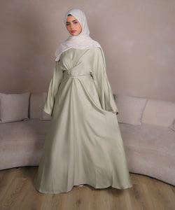 Sage Satin Wrap Abaya