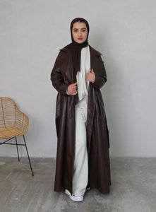 Deep Brown Leather Trench Coat