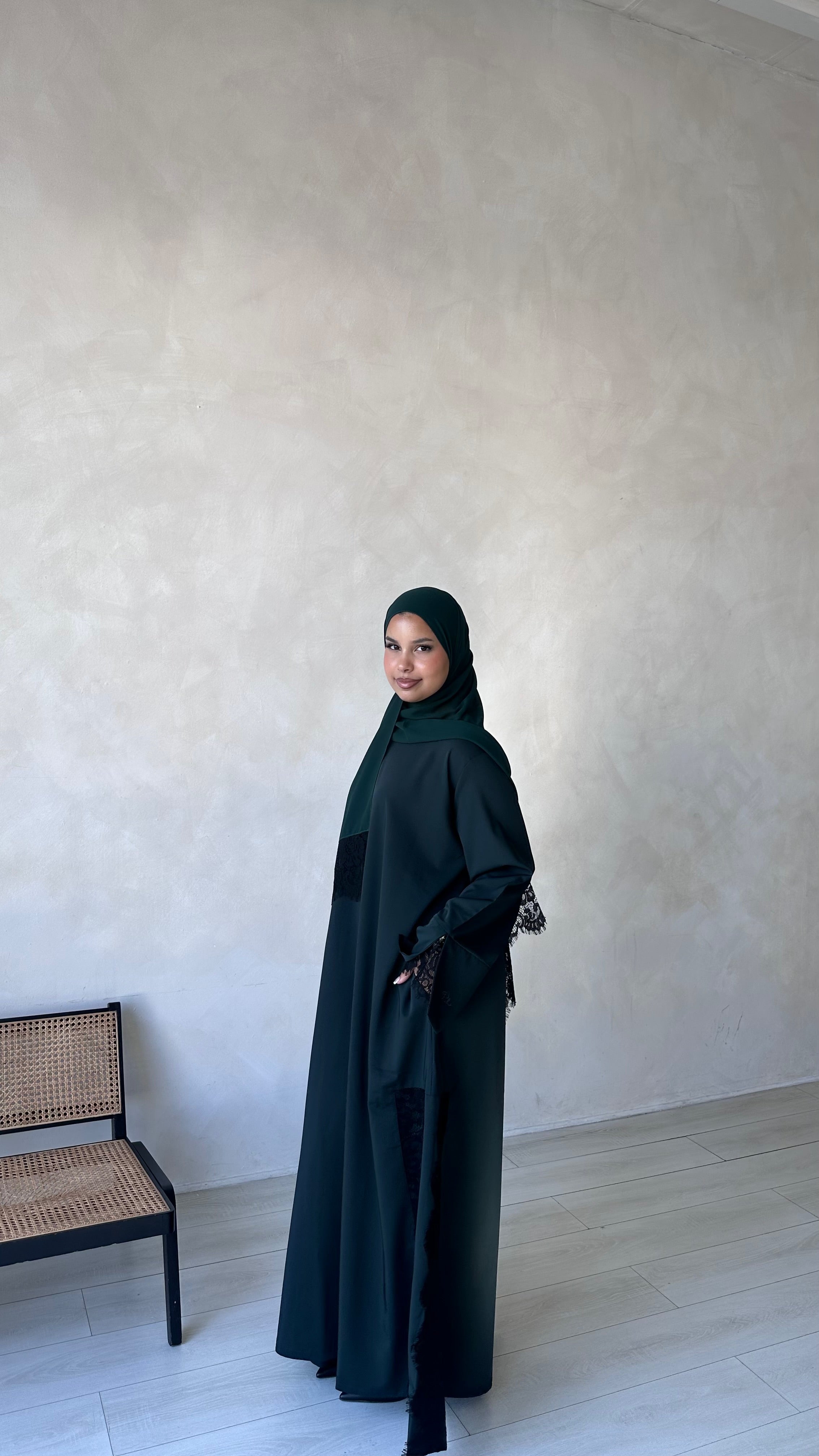 Lace Abaya and Hijab Set- Green