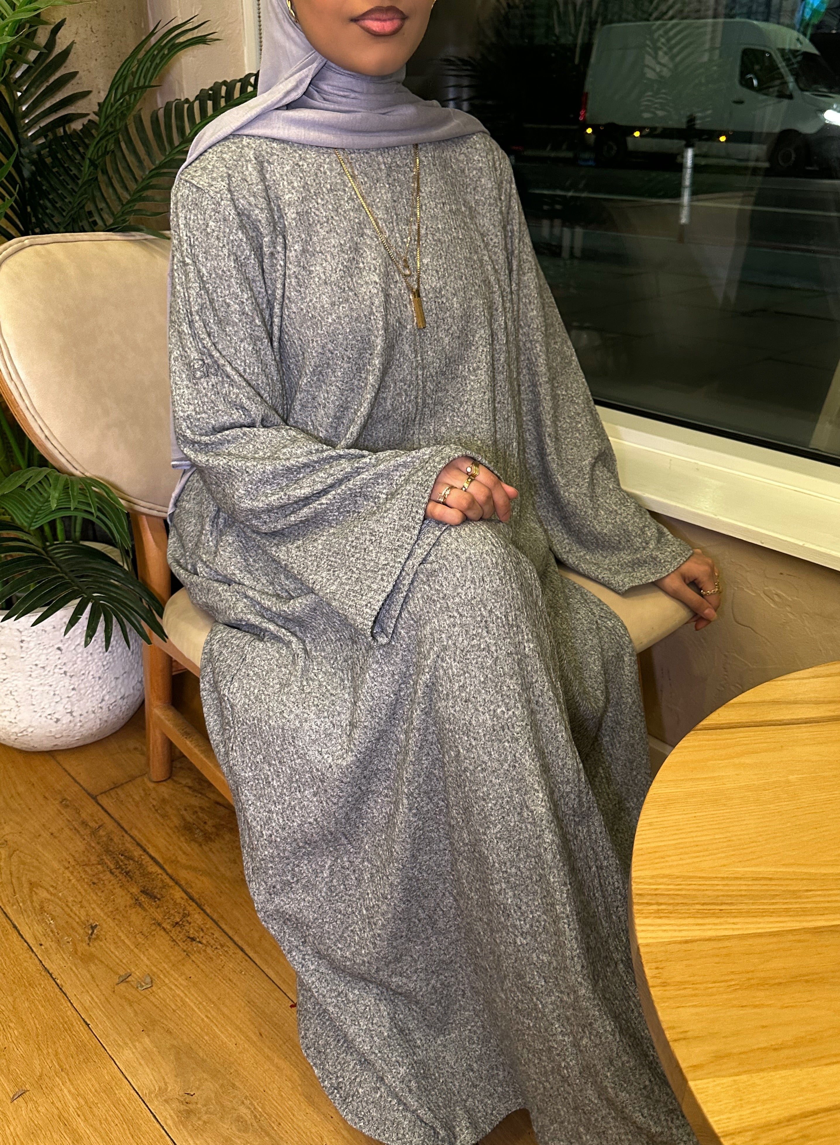 Knitted ribbed dress - Light Grey