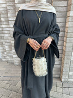 Load image into Gallery viewer, Dark Grey Ribbed Abaya
