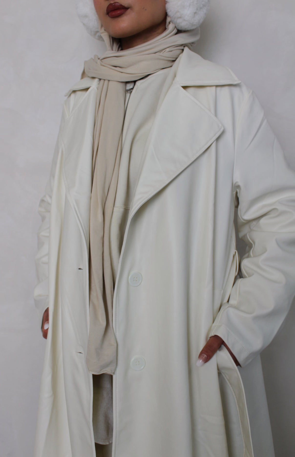 Off White Leather Trench Coat