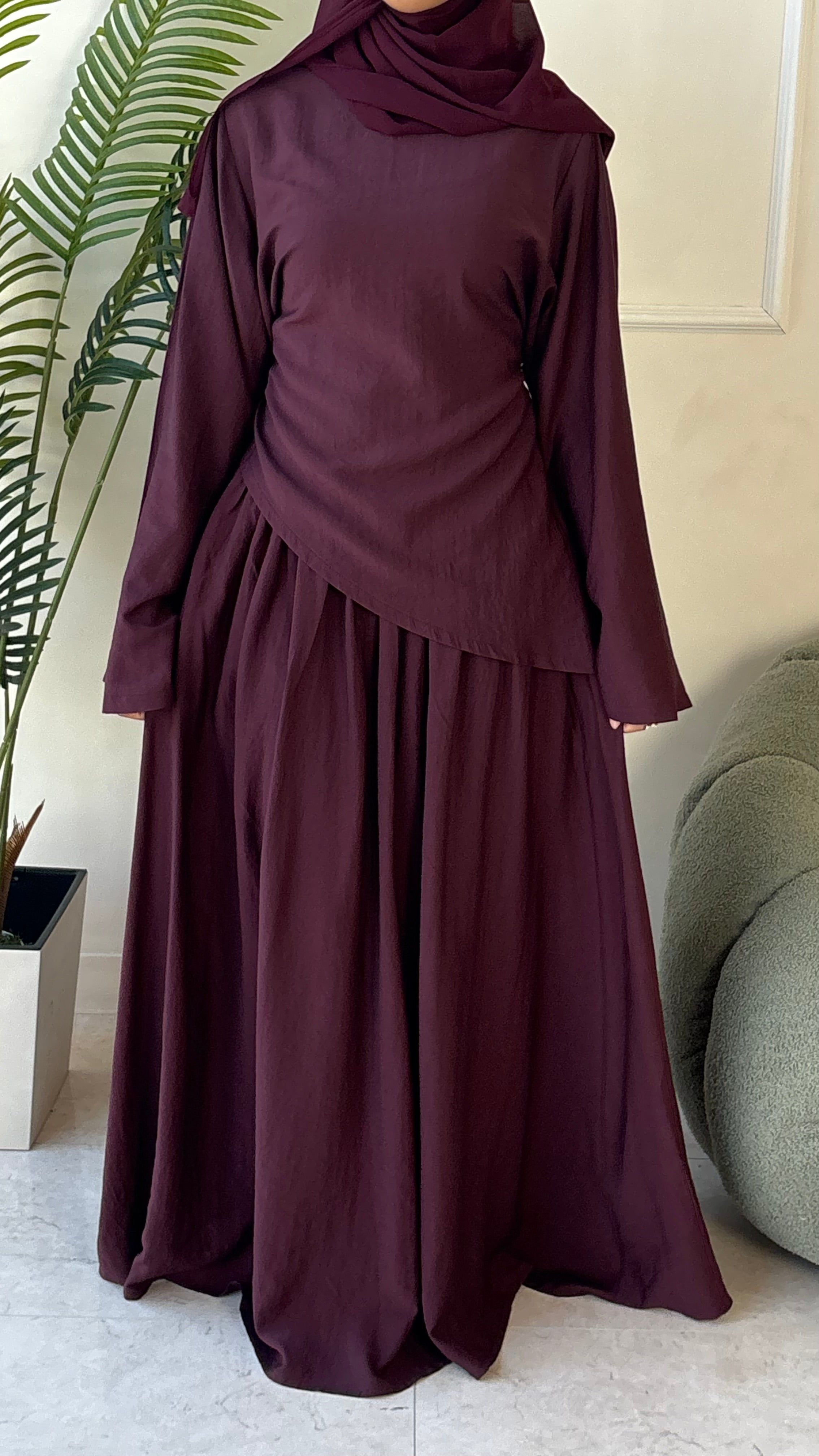 Asymmetrical top and skirt Coord set - Plum