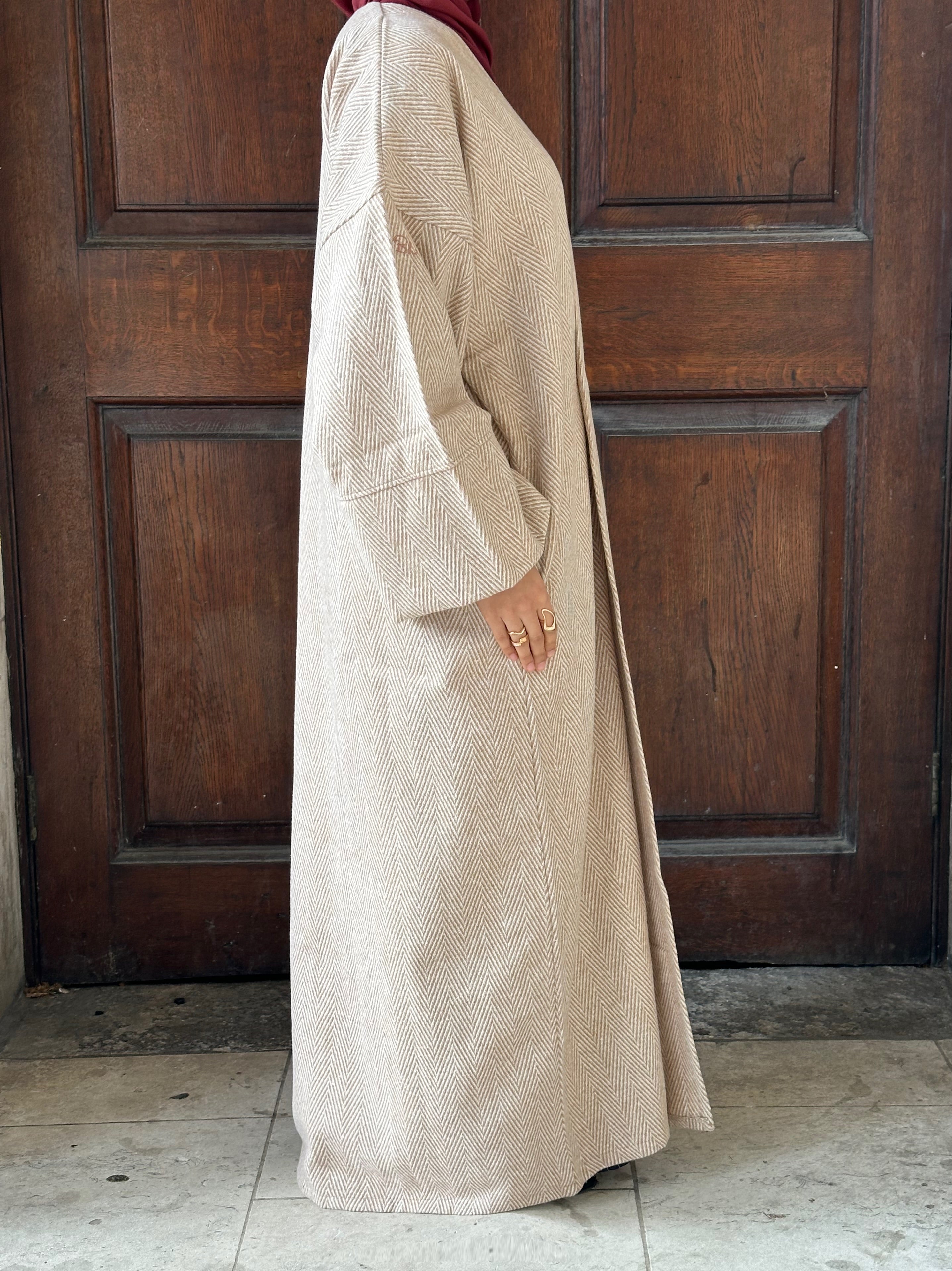 Herringbone Abaya Coat - Beige