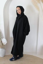 Load image into Gallery viewer, Hooded Black Felt Abaya Coat
