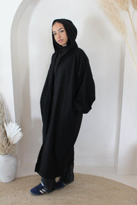 Hooded Black Felt Abaya Coat