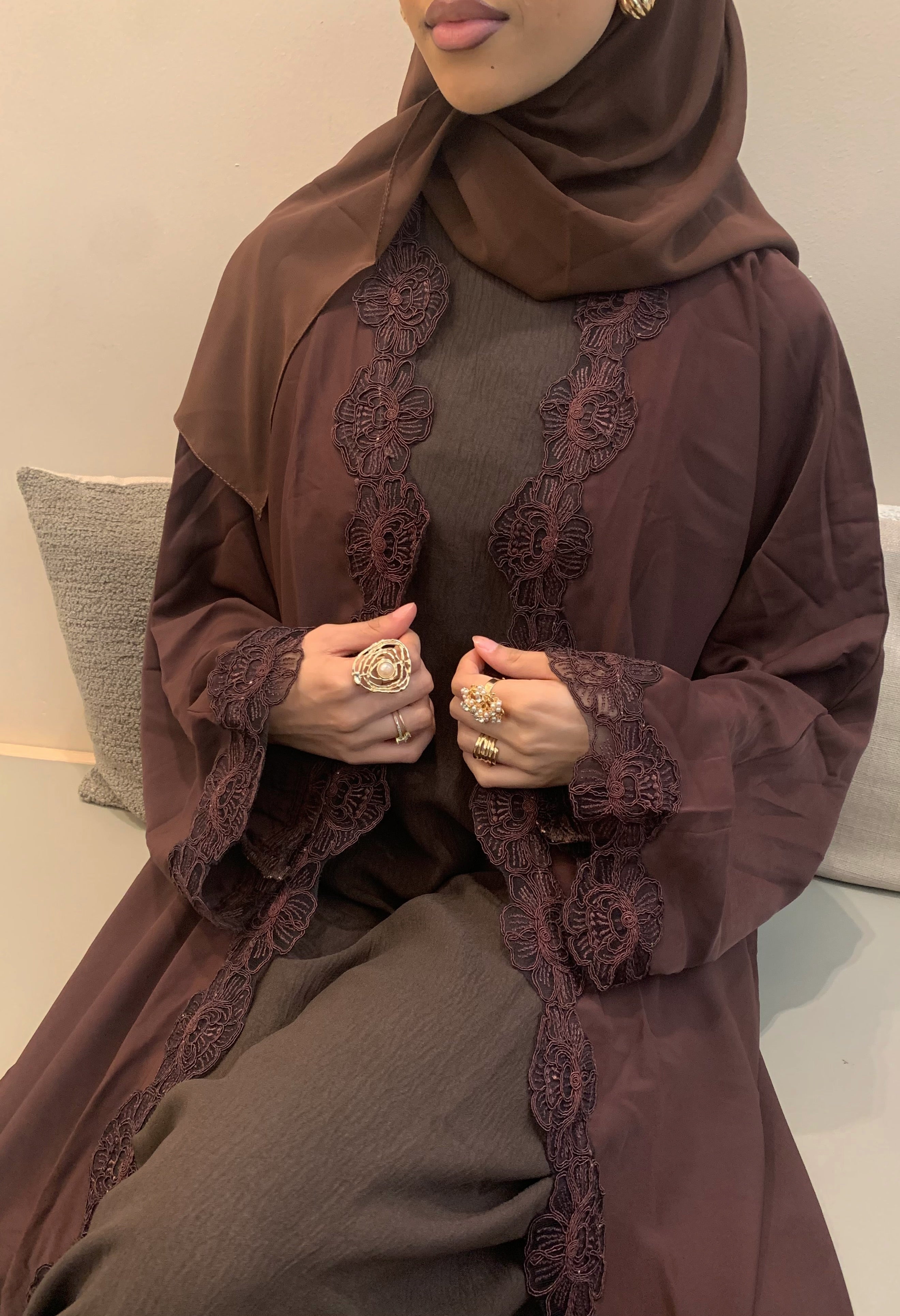 Lace Abaya Set - Brown