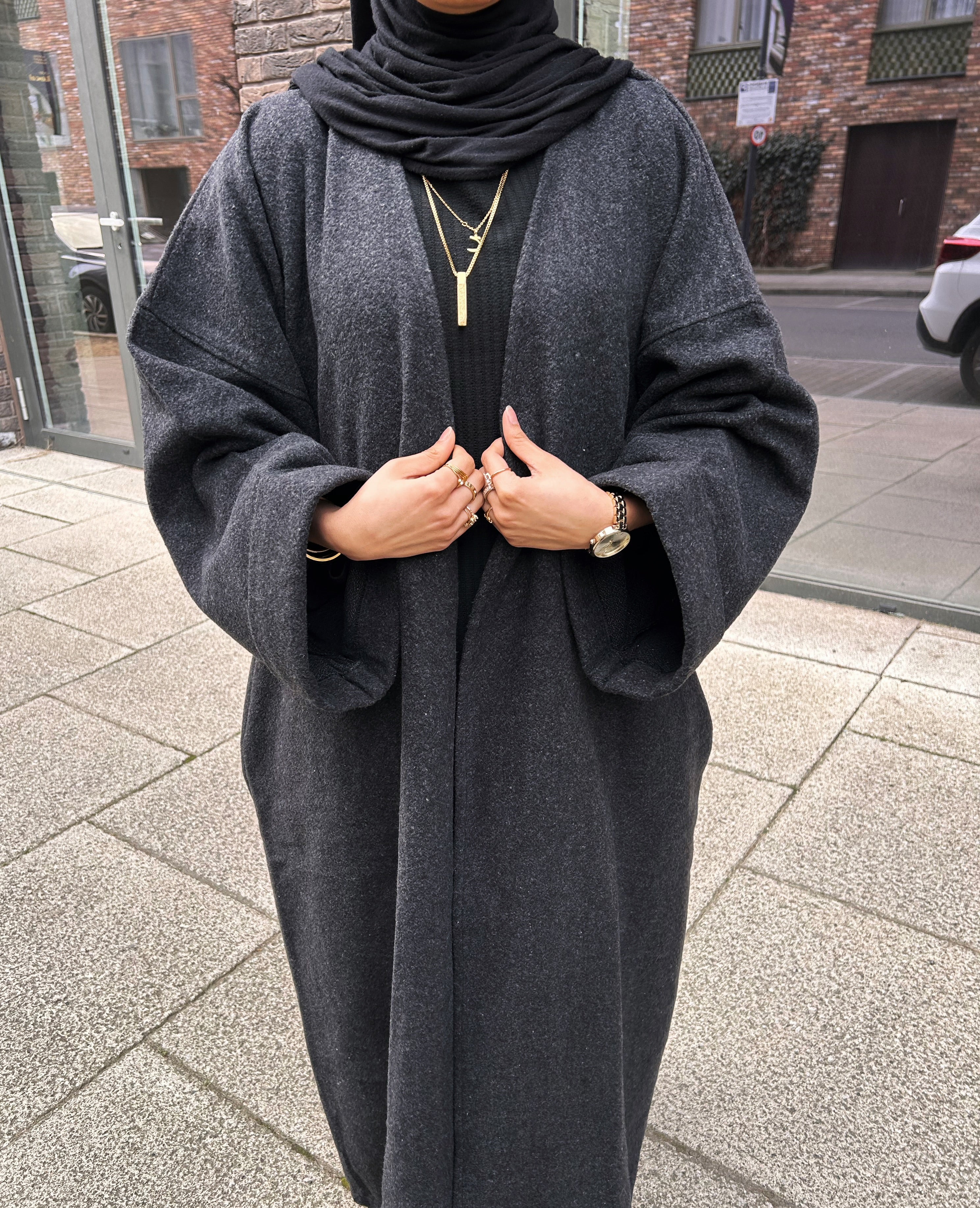 Blended Abaya coat - Charcoal Black
