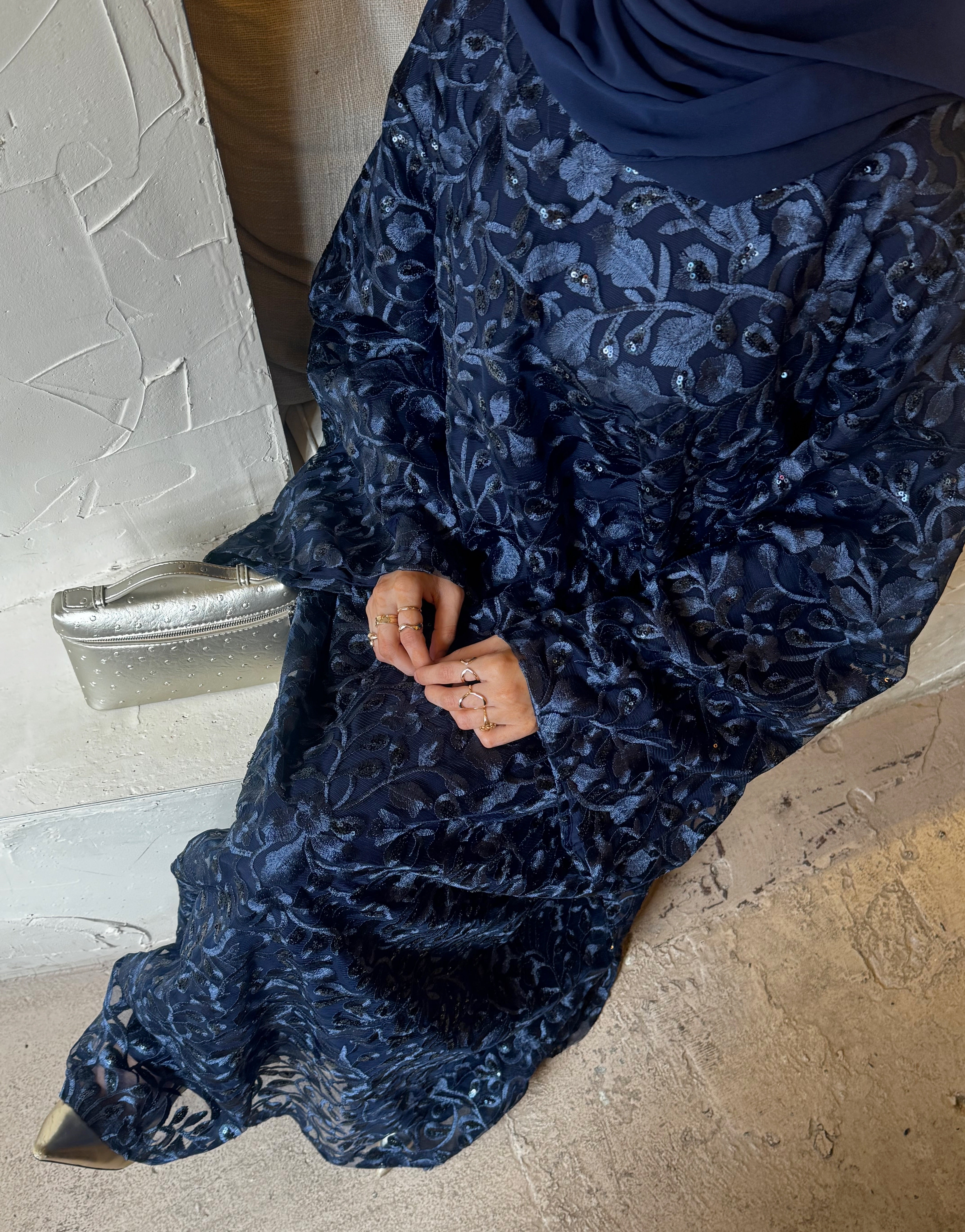 Navy Lace Abaya