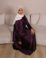 Load image into Gallery viewer, Maroon/Plum Satin Wrap Abaya
