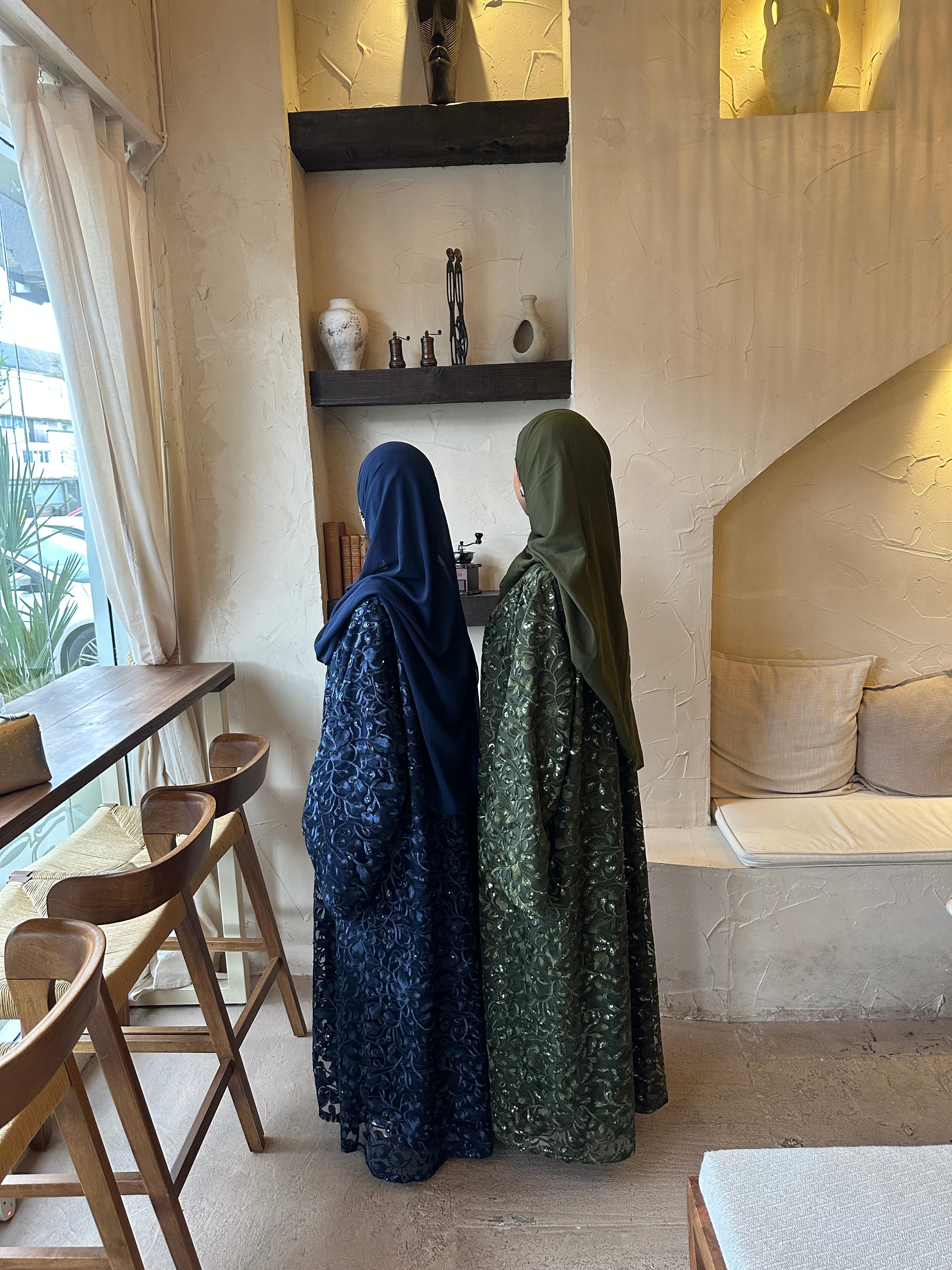 Khaki Green Lace Abaya