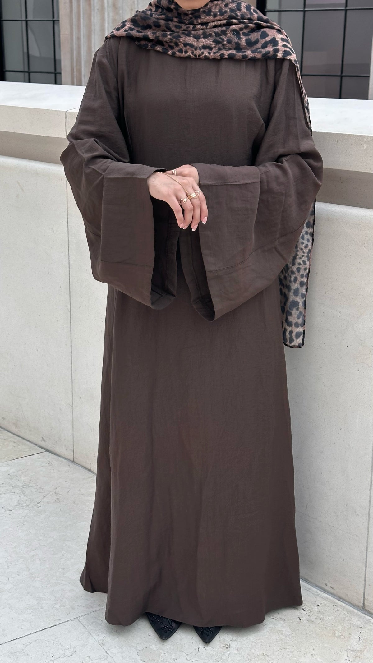 Modal Tie Back Abaya - Brown