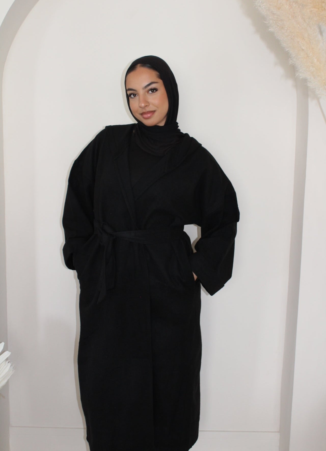 Hooded Black Felt Abaya Coat