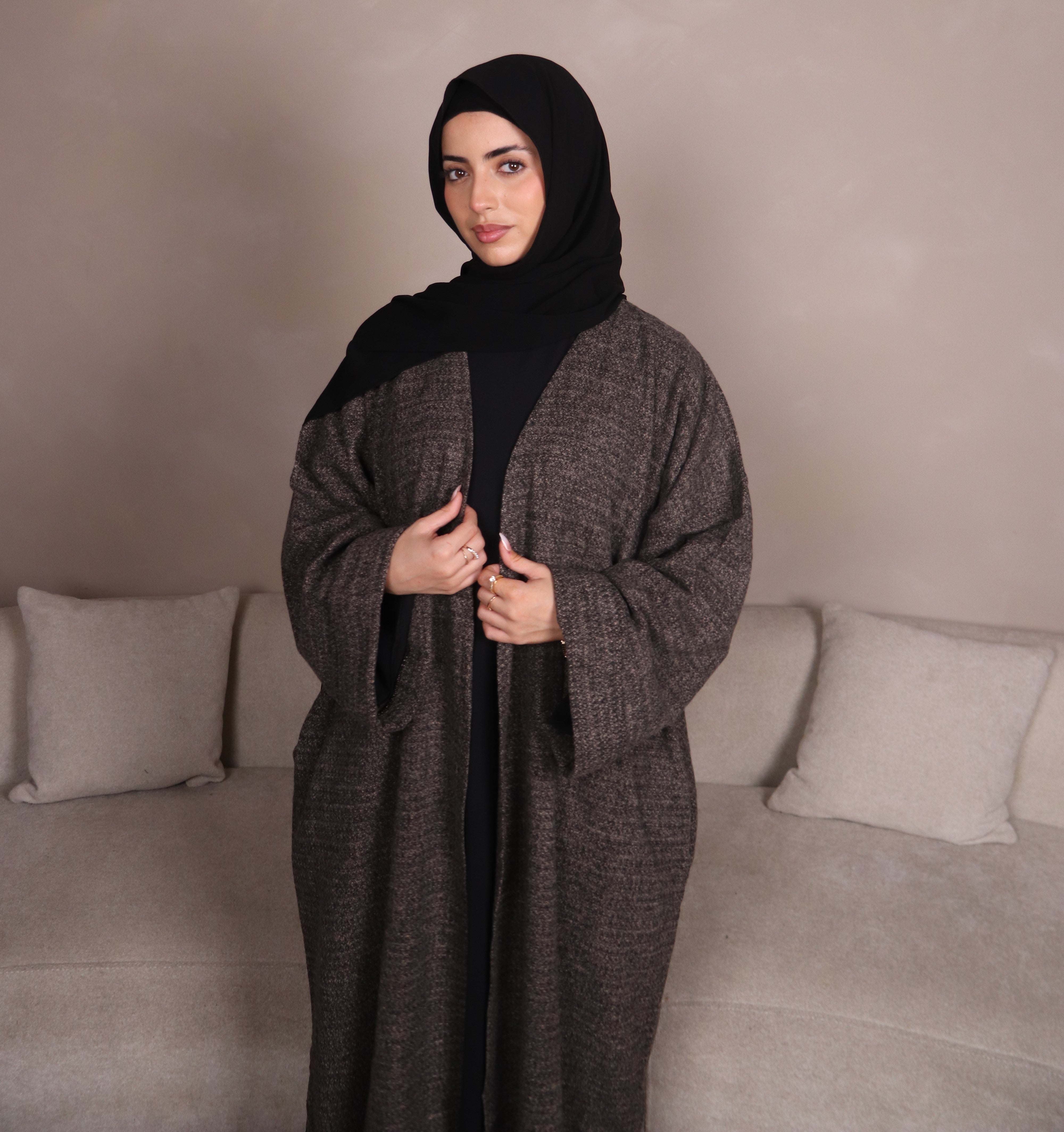 Blended Grey Open Abaya coat