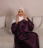 Load image into Gallery viewer, Maroon/Plum Satin Wrap Abaya
