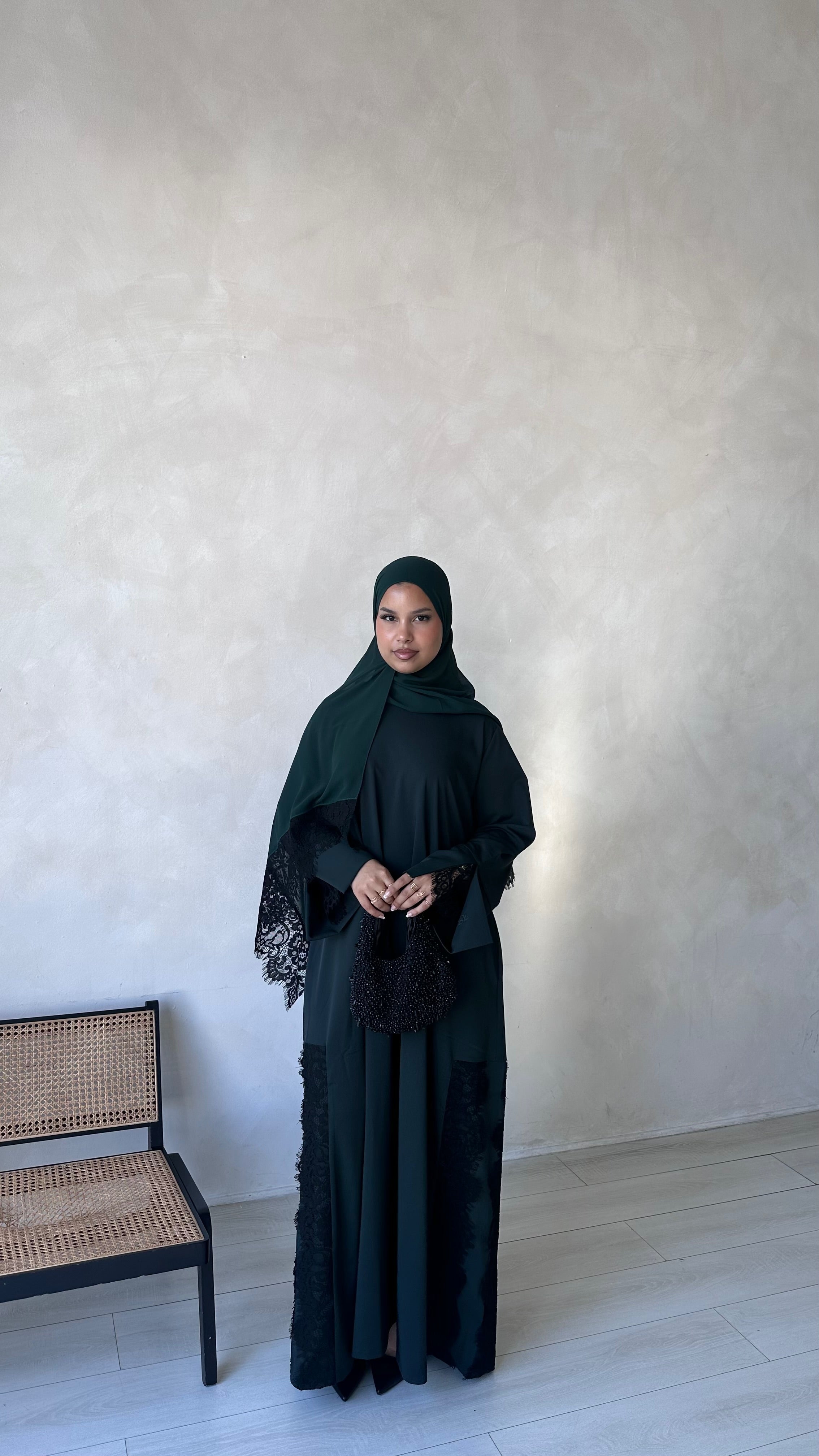 Lace Abaya and Hijab Set- Green