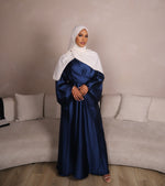 Load image into Gallery viewer, Navy Satin Wrap Abaya
