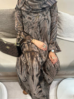 Load image into Gallery viewer, Printed Chiffon Abaya Set (Closed) - Mocha/Brown
