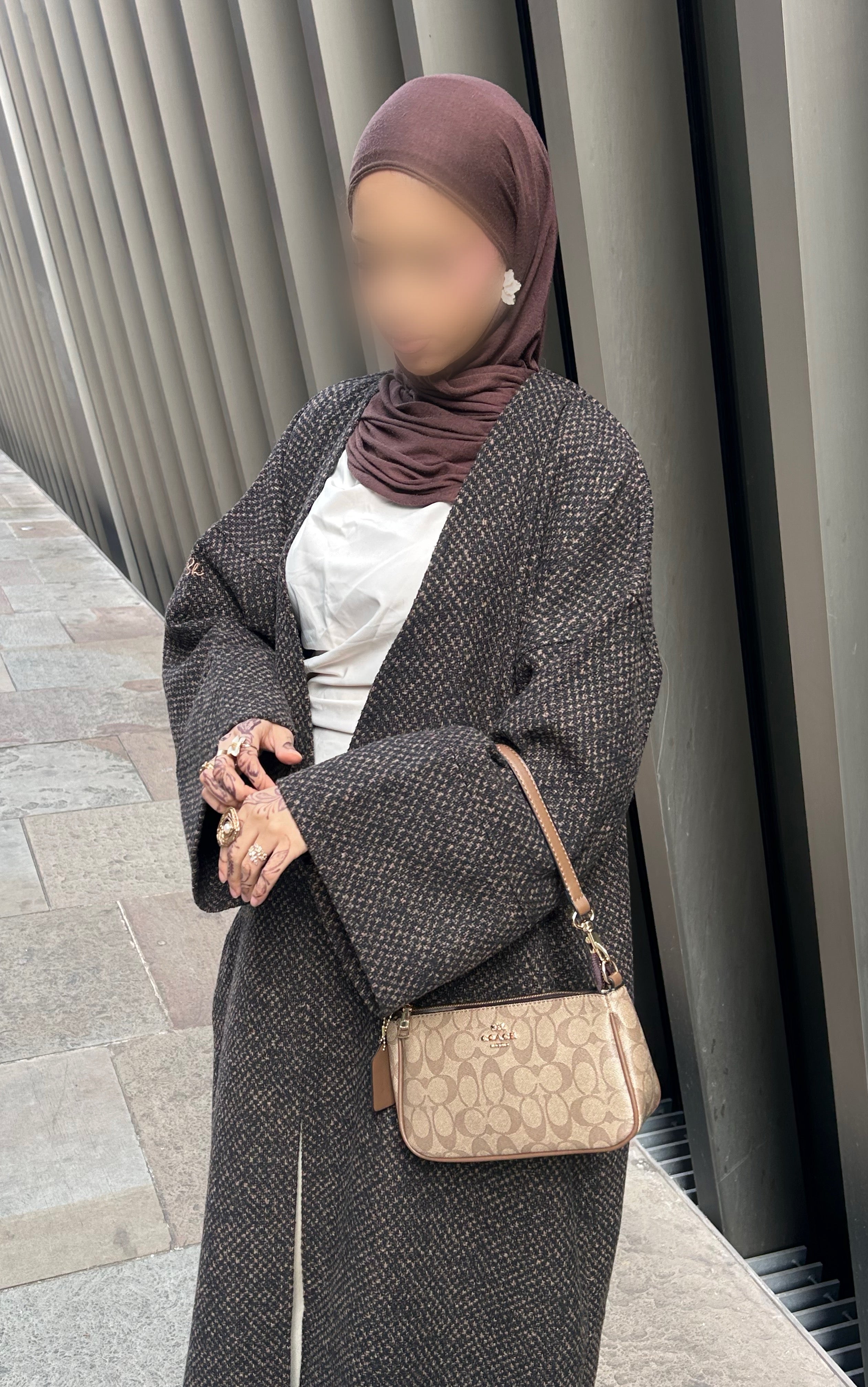 Tweed Abaya Coat - Black/Brown