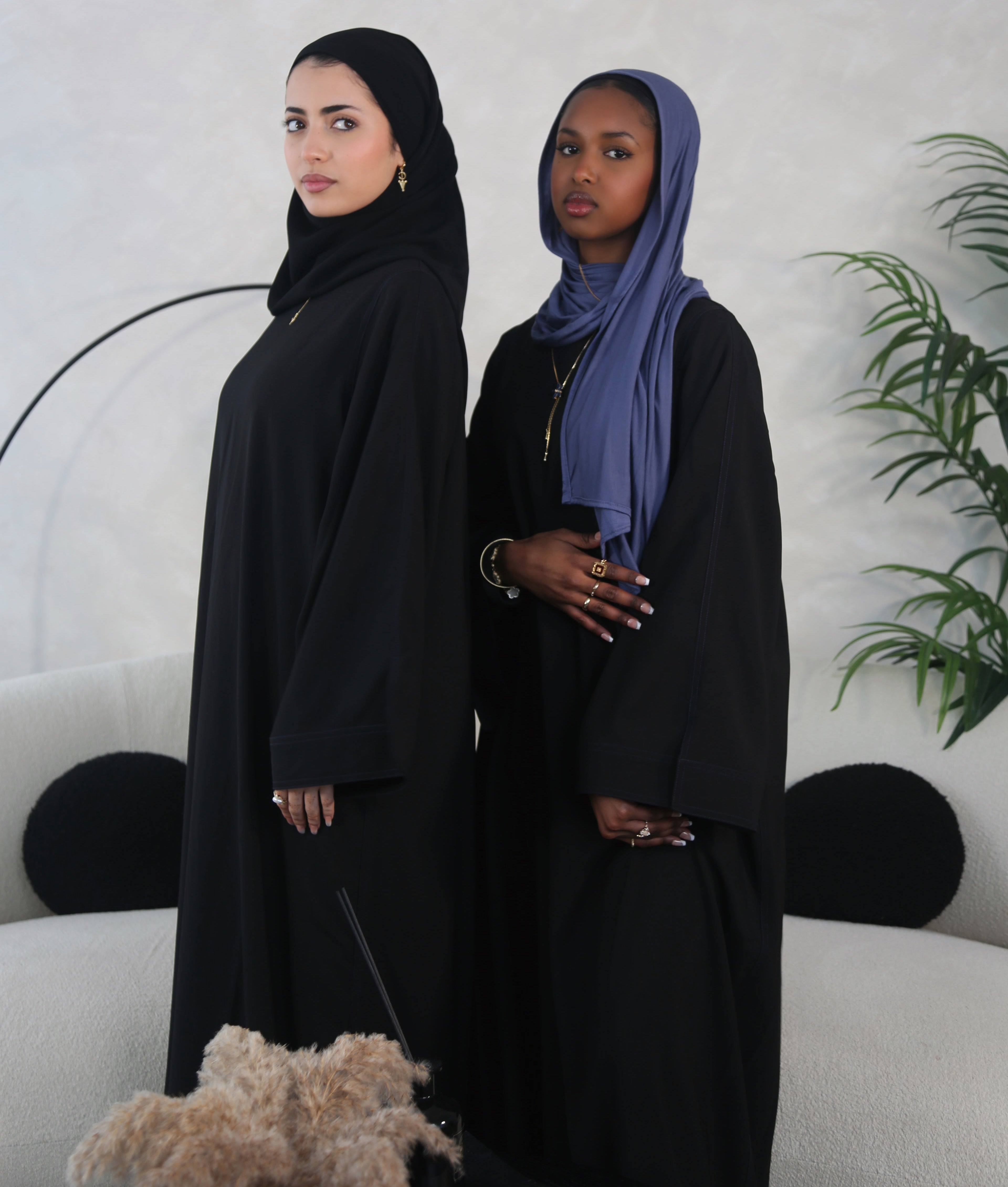 Black Yasmin Closed Abaya with Navy Contrast Stitching