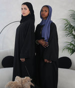 Load image into Gallery viewer, Black Yasmin Closed Abaya with Navy Contrast Stitching
