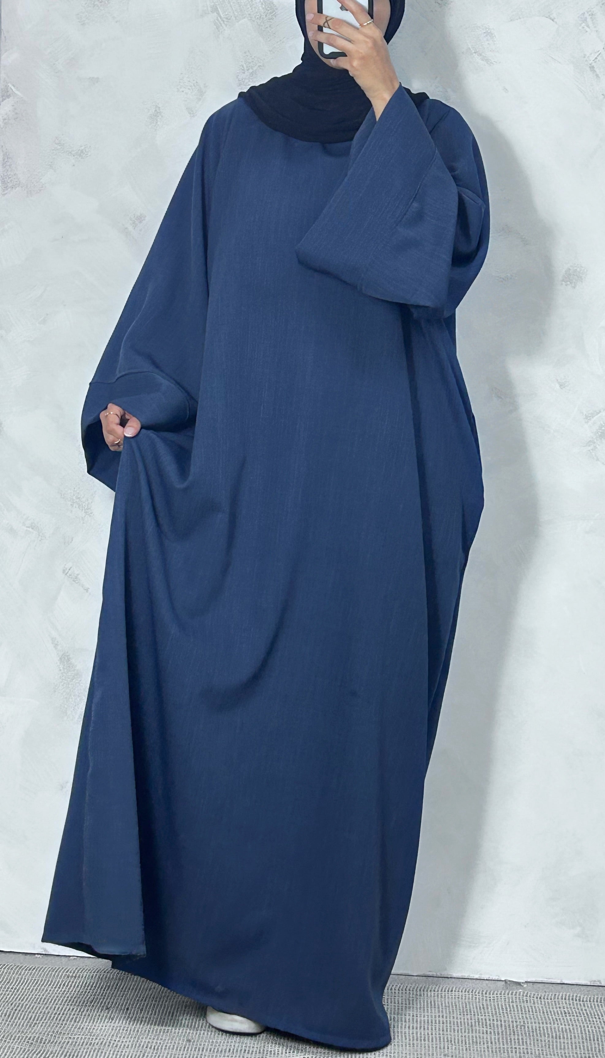 Textured Navy Wide sleeve Abaya