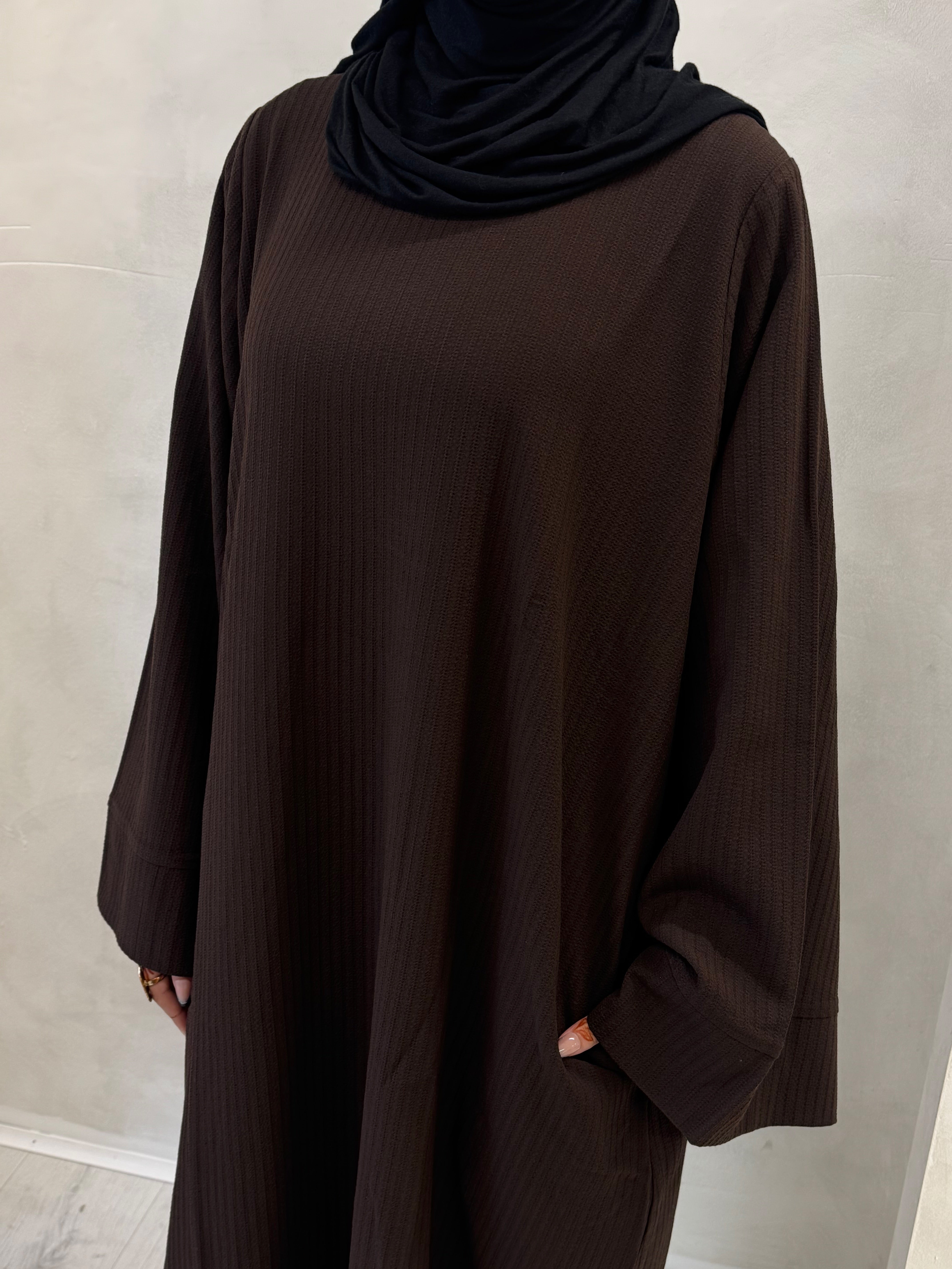 Brown Ribbed Abaya