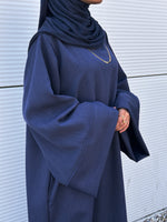 Load image into Gallery viewer, Textured Navy Wide sleeve Abaya
