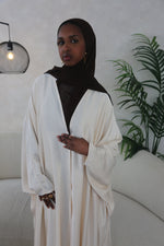 Load image into Gallery viewer, Habiba Champagne Satin Open Abaya
