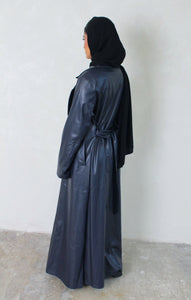 Navy Leather Trench Coat