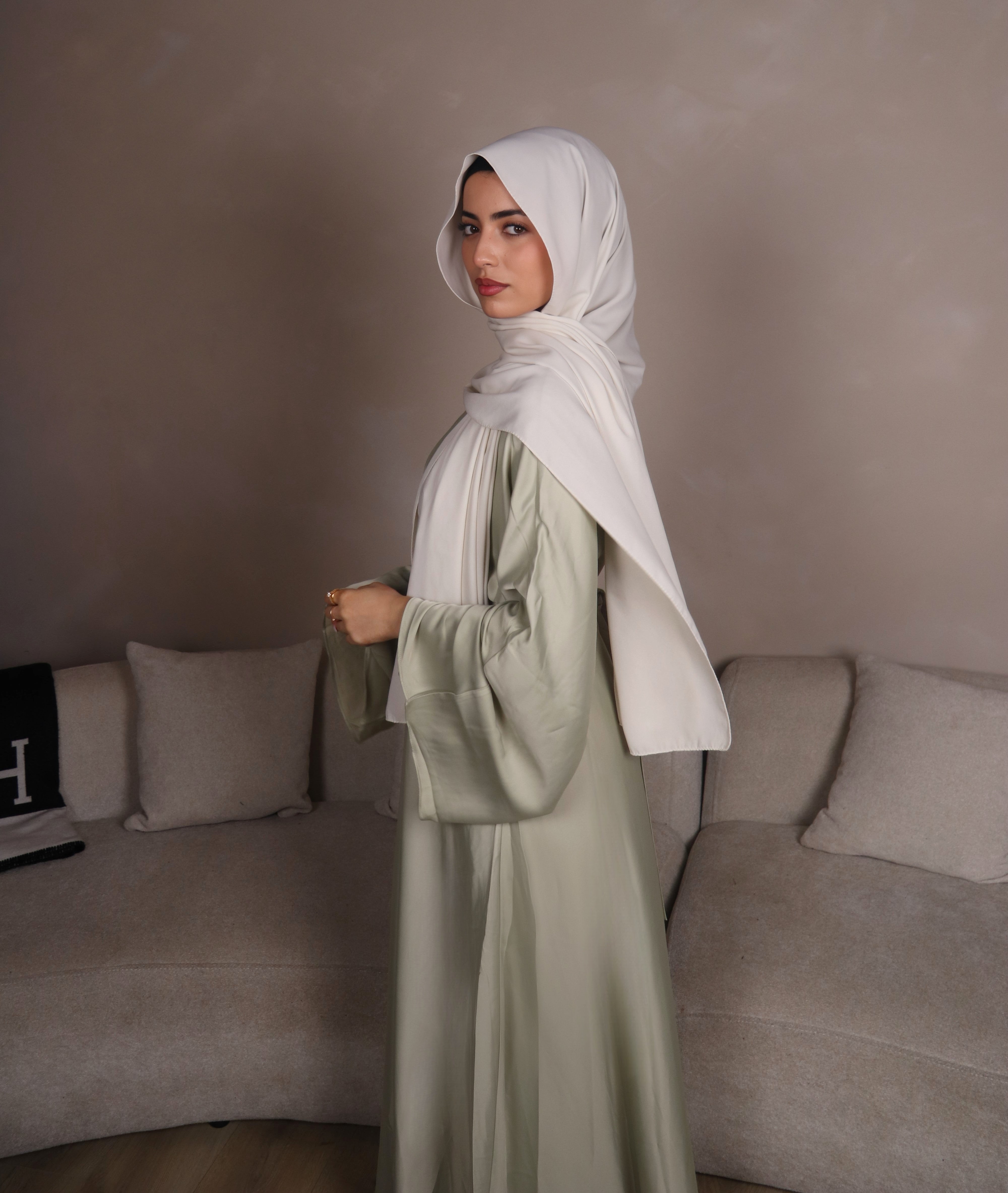 Sage Satin Wrap Abaya