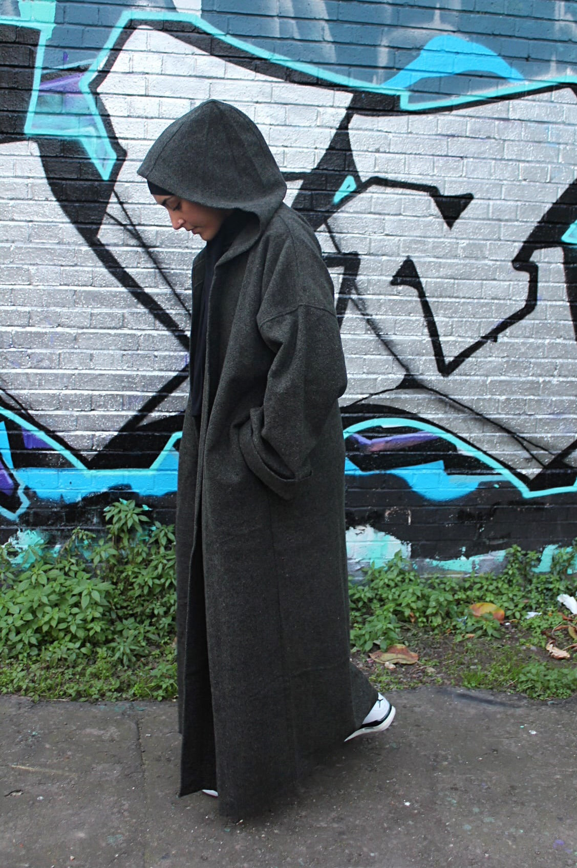 Hooded Blended Green Abaya Coat