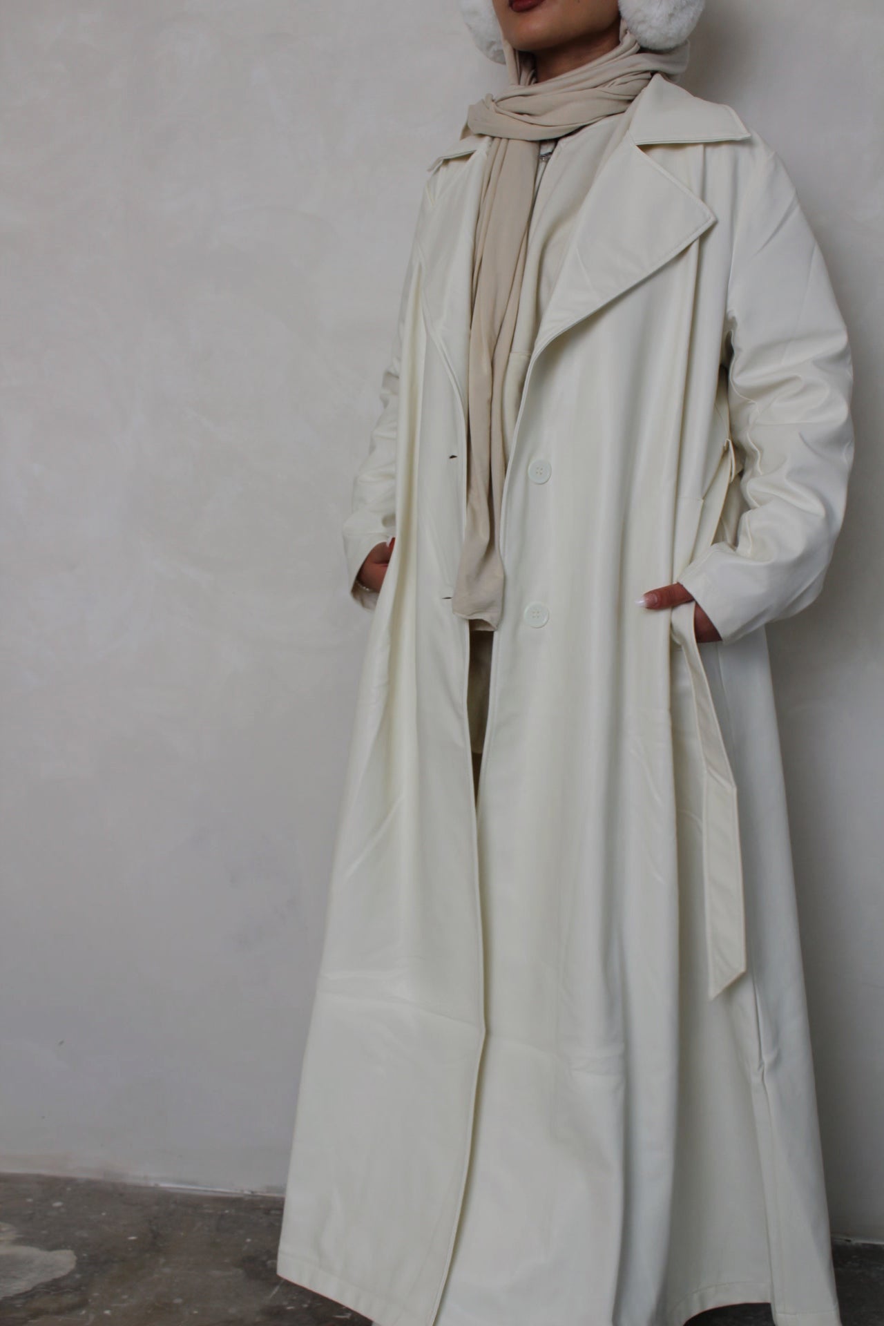 Off White Leather Trench Coat