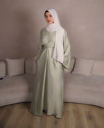 Load image into Gallery viewer, Sage Satin Wrap Abaya
