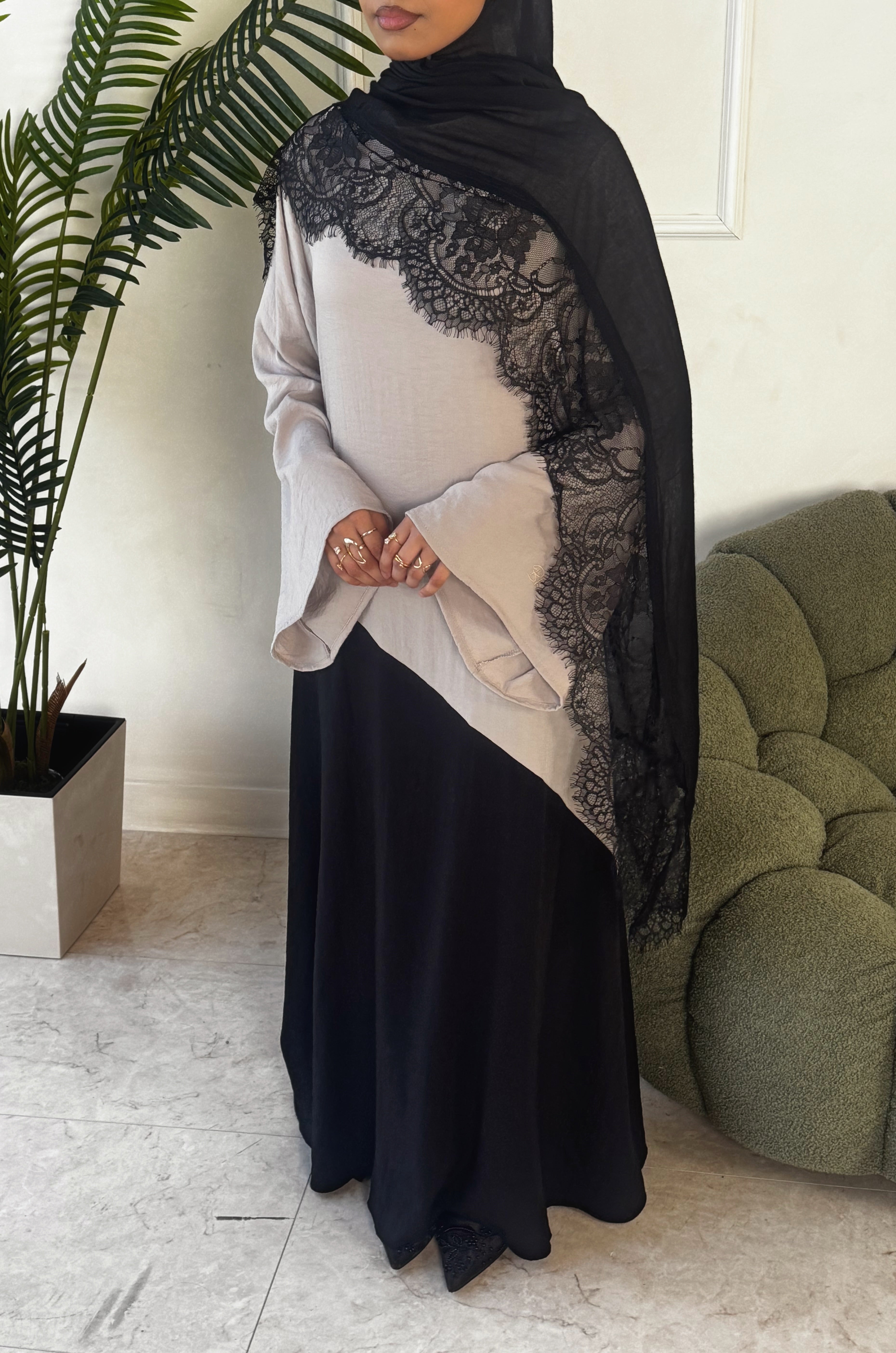 Two Tone Dress Abaya - Warm Pink/Black