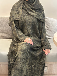 Printed Chiffon Abaya Set (Closed) - Green