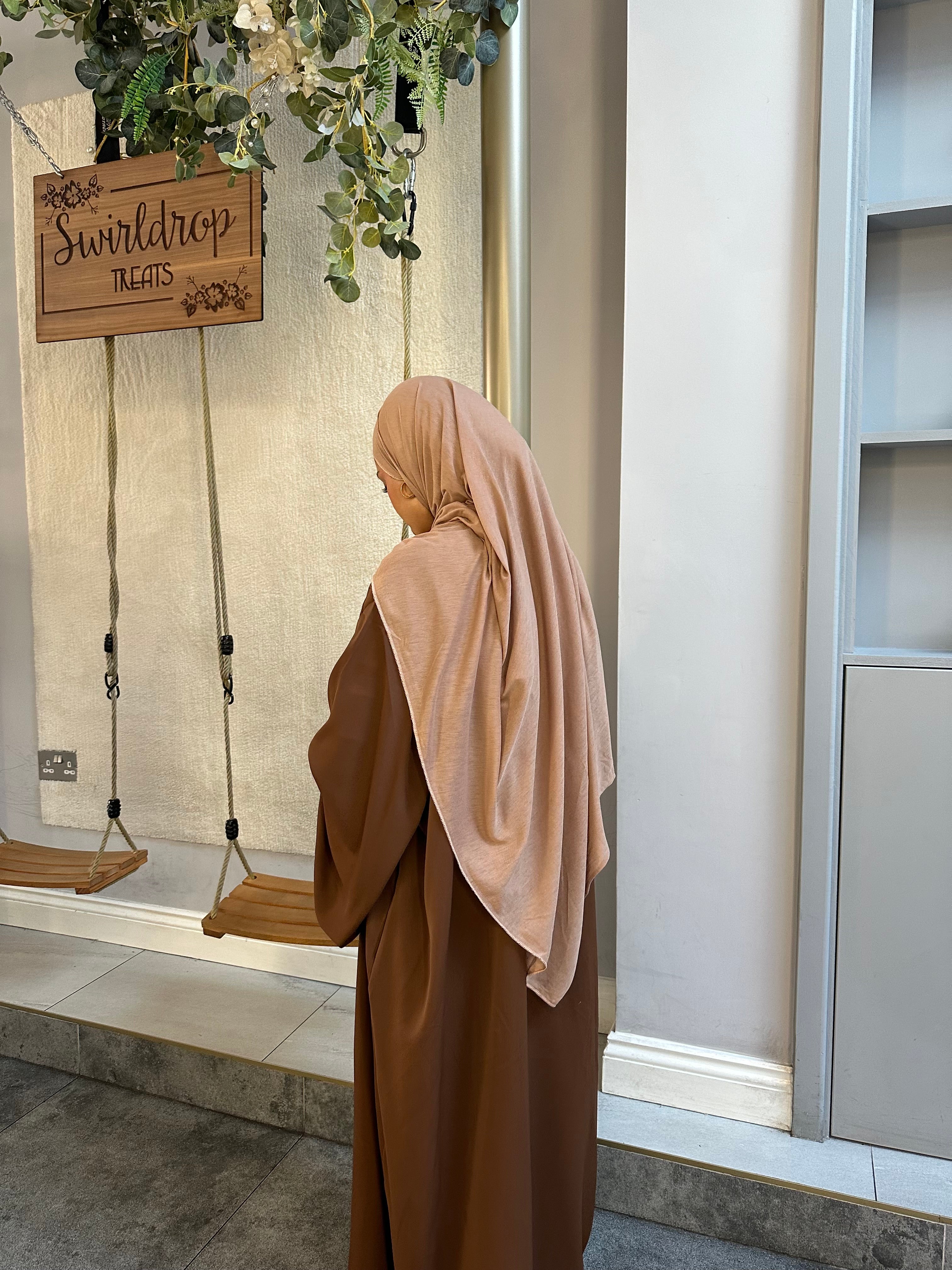 Brown Dubai Fabric Closed Abaya with Zip