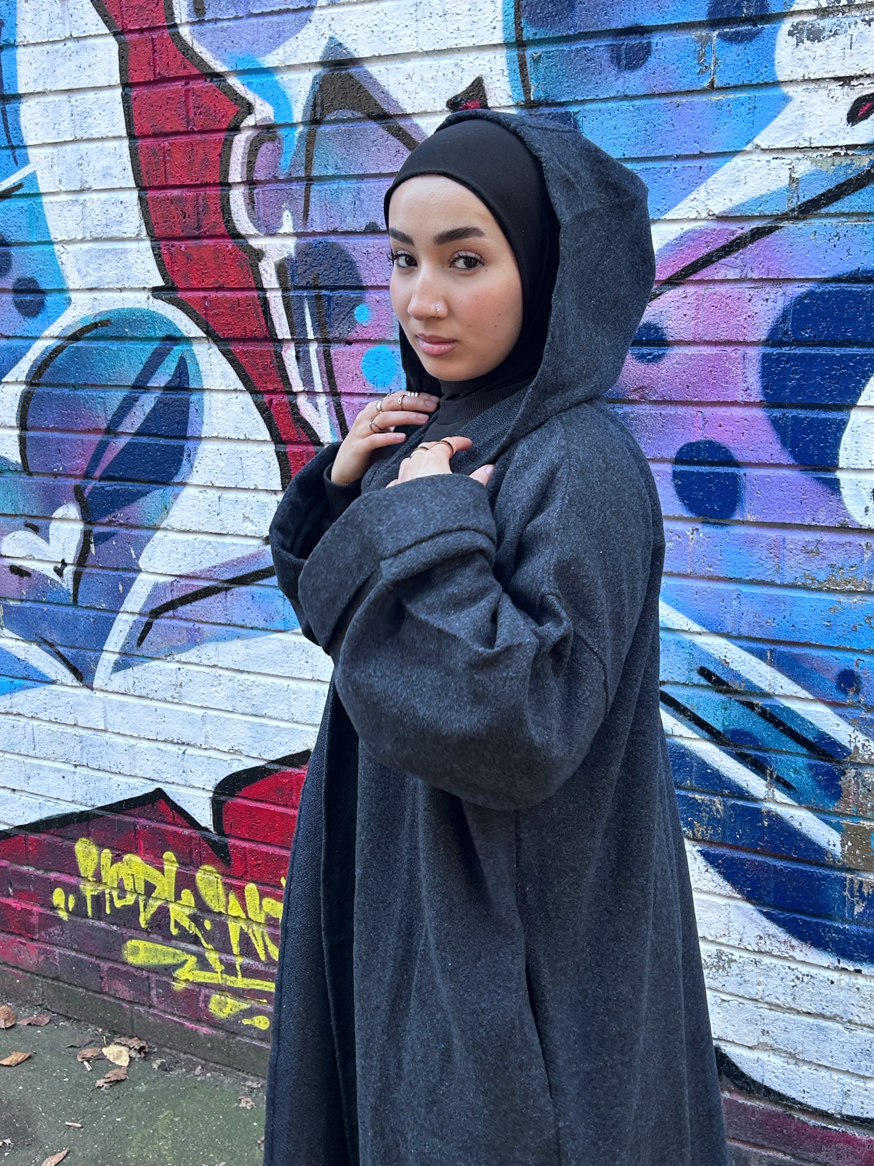 Hooded Blended Navy Abaya Coat