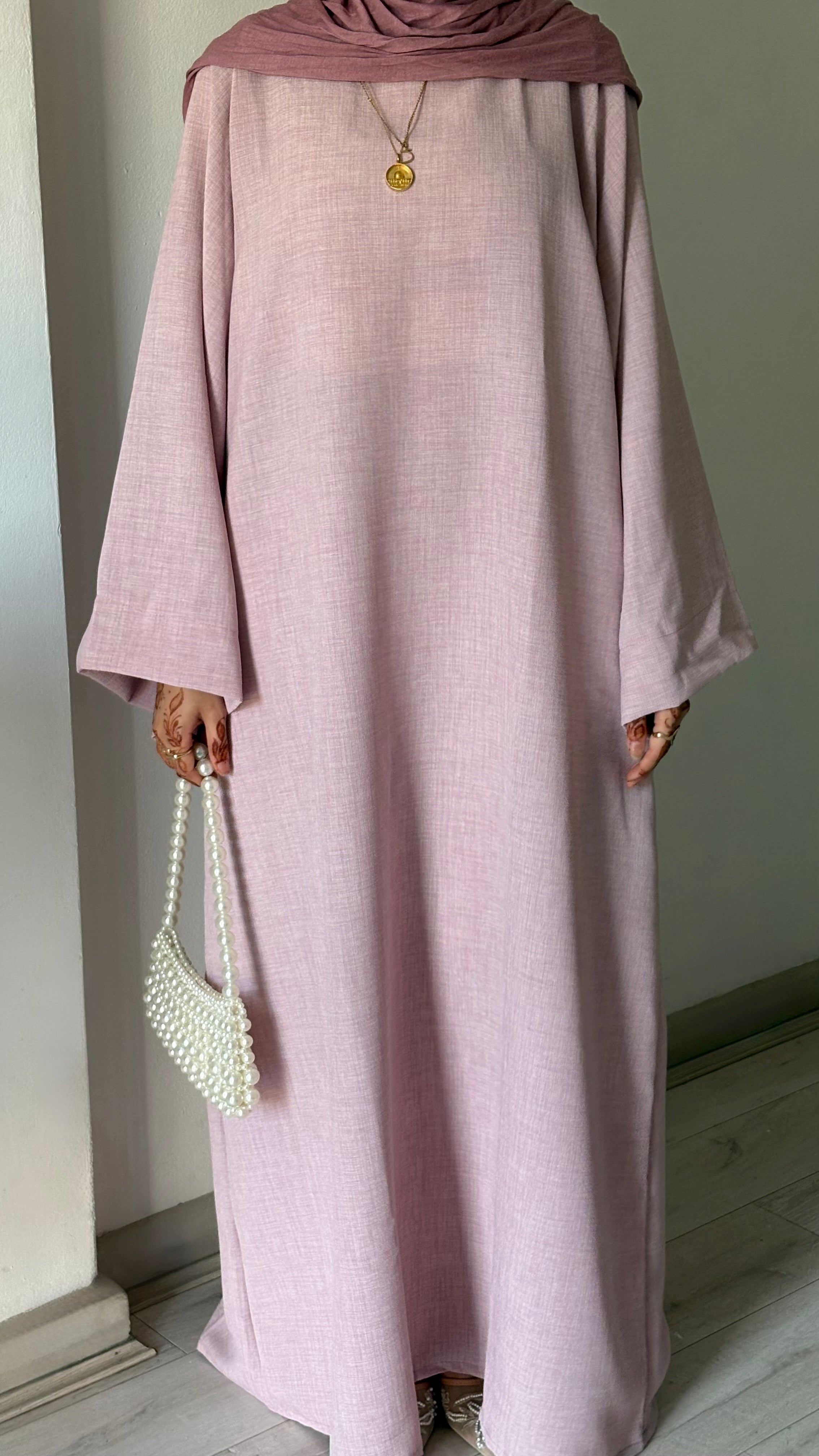 Pink Linen Look Abaya