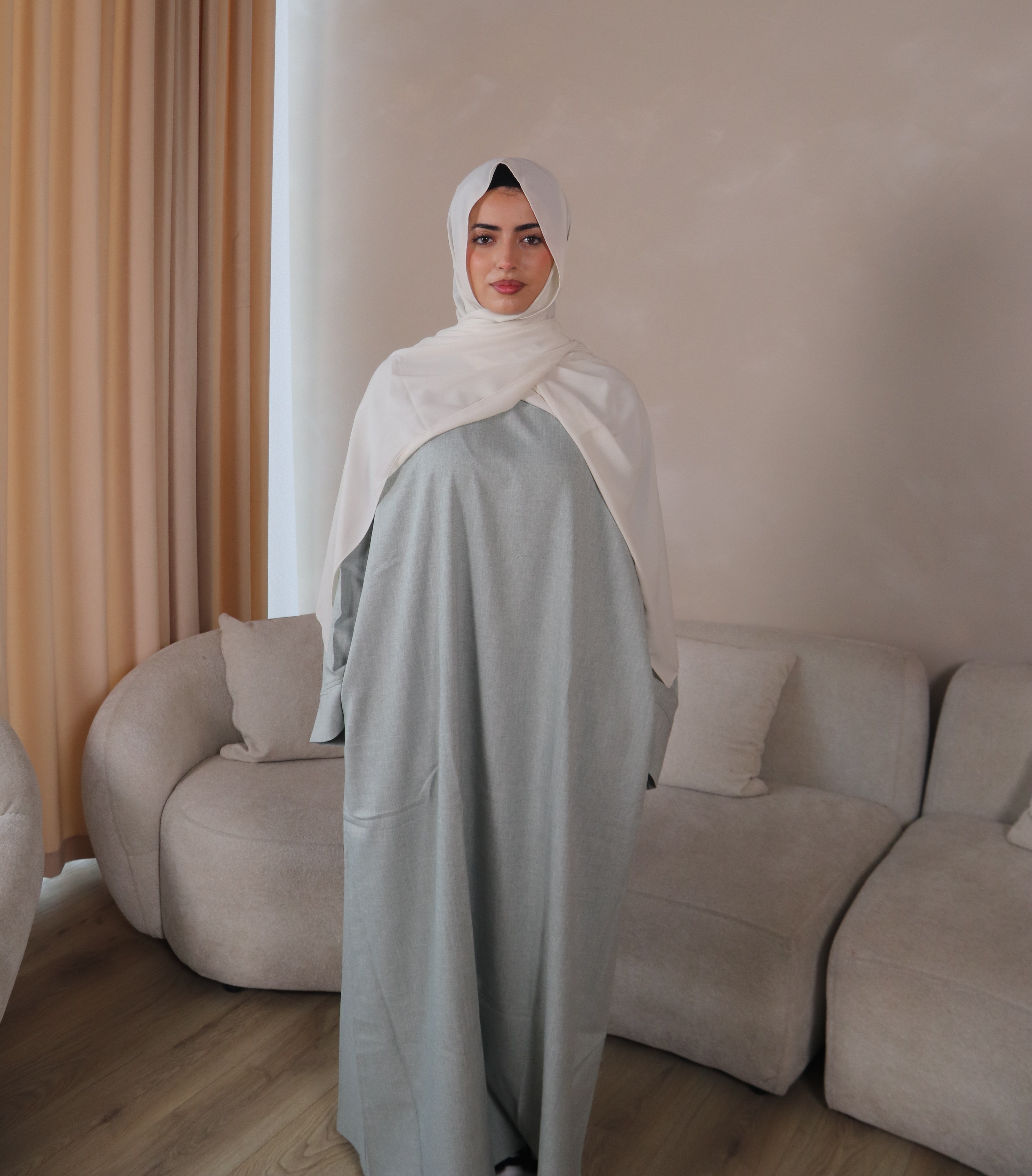 Dawn Grey Blended Linen Closed Abaya